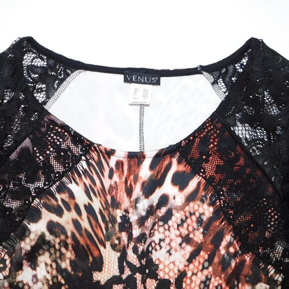 VENUS Sexy Leopard Lace Dress Stretch BodyCon Sheer Sleeve sz M - Picture 6 of 6